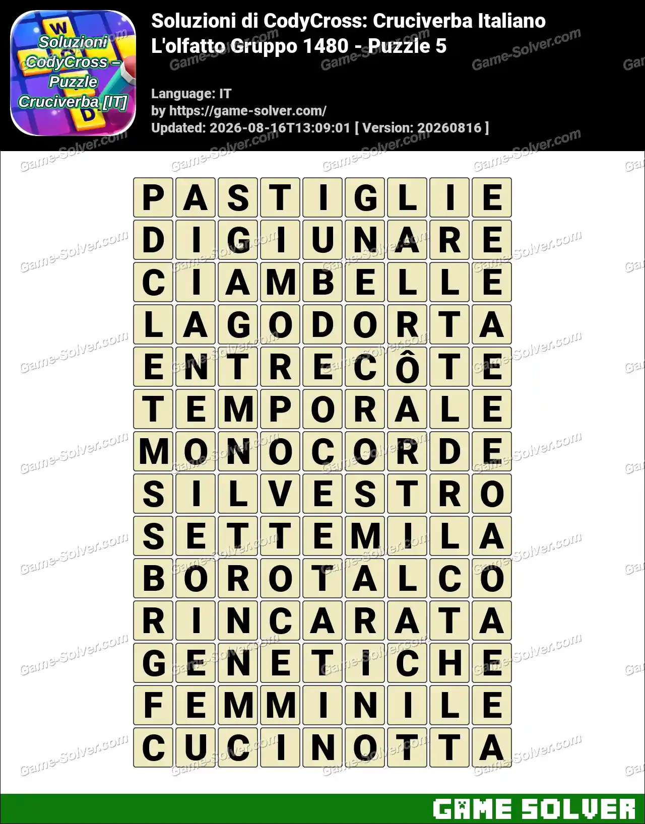 Soluzioni di CodyCross: Cruciverba Italiano L’olfatto Gruppo 1480 – Puzzle 5